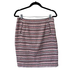Halogen Multicolored Striped Zipper Tweed Pencil Skirt Size 6 woven detailed